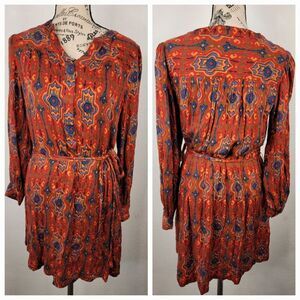 Tiny Anthropologie Dress Womens XS Knee Length Long Sleeve Belted Multicolor